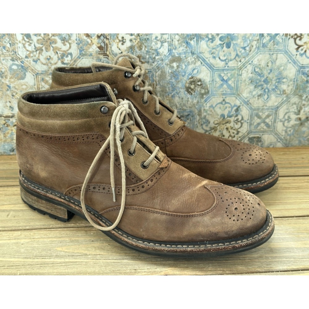 WOLVERINE 1000 Mile Wingtip Brogue Boots Leather Suede Mens 10D Brown